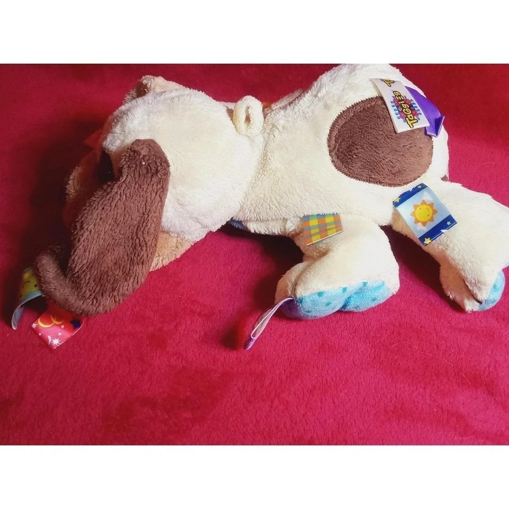 Taggies Tag n Play Pals PUPPY DOG 10in Cream Soft Rattle Plush Lovey Clip preown